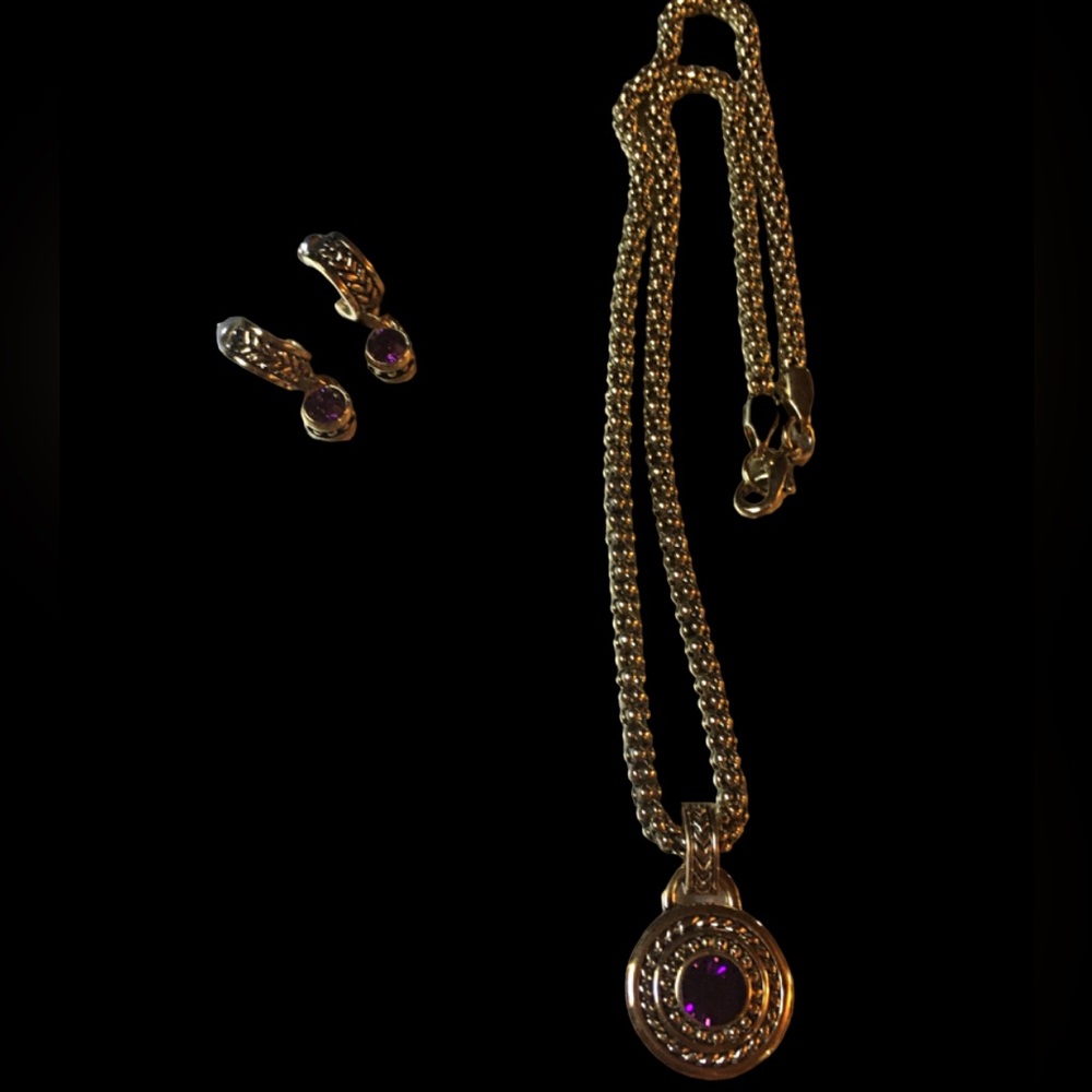 Roman Goldtone Purple Rhinestone Necklace